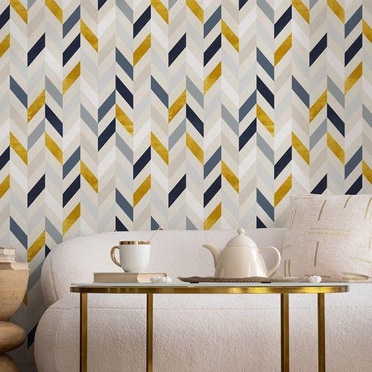 Colorful Geometric Shapes Wallpaper in Retro Colors, Stylish Modern Lines Mural, Artistic 3D Wall Poster, Geometric Boho Wallpaper