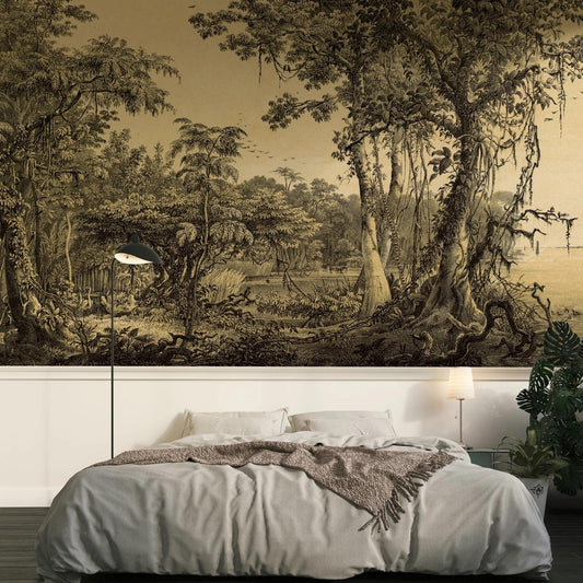 Vintage Forest Wallpaper, Trees Wallpaper, Bohemian Wall Mural, Peel and Stick Wallpaper, Mystic Room Design