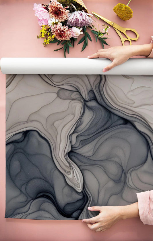 Dark Ink Effect Marble Pattern Wallpaper, Peel and Stick Wallpaper, Stylish Room Design, Modern Wallpaper, Abstract Wall Poster