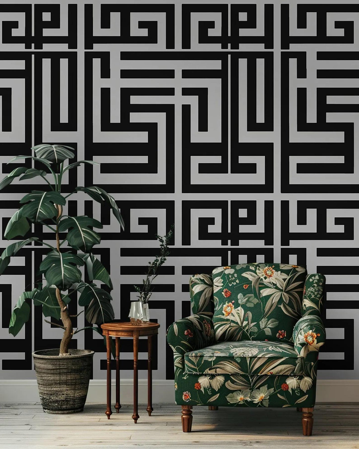 Black and Gray Shape Wallpaper, Peel and Stick Wallpaper, Stylish Wall Design, Black Wallpaper, Geometric Pattern Wallpaper