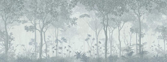 Gray Vintage Forest with Faded Effect Wallpaper, Trees Wallpaper, Bohemian Mural, Peel & Stick Mystic Wall Poster, Design Wallpaper