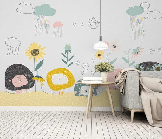 Cute little lambs Child Wallpaper, Drawing Animals Wallpaper, Cute Sheep 3D Kids Wall Poster, Sketch Baby Wallpaper, Wallpaper Nursery