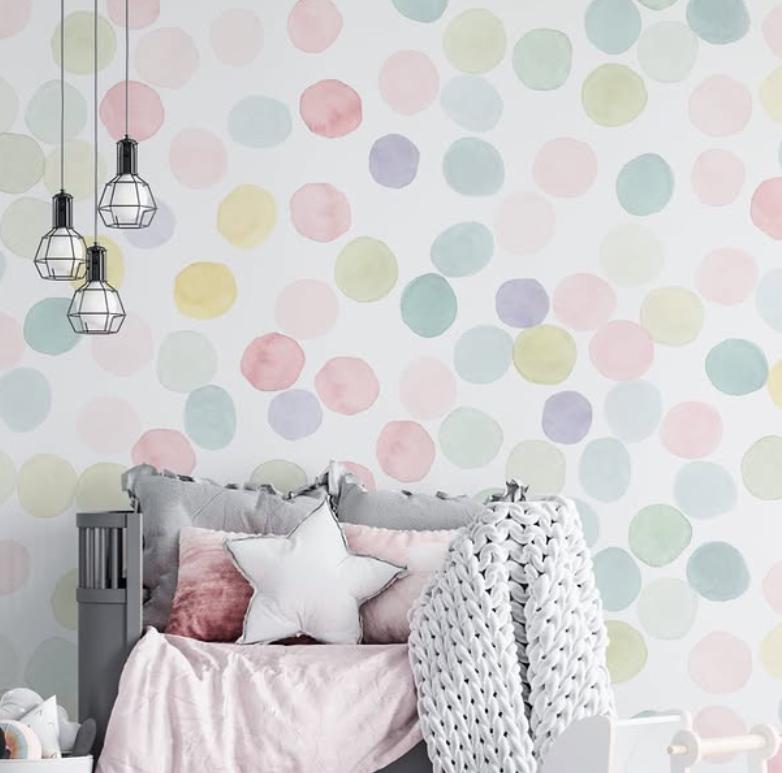 Colourful Polka Dot Wallpaper, Watercolor Wallpaper Nursery, Baby Room Wallpaper, School Wallpaper, Fun Kid Wallpaper, Kids Bath Mural