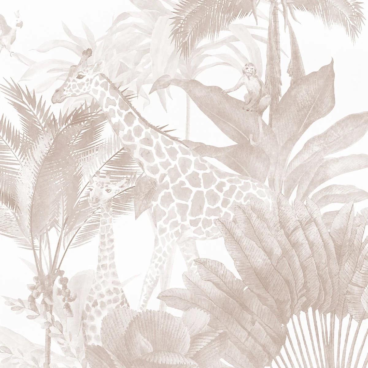 Monochrome Jungle Kidsroom Wall Poster, Soft Tones Animals Kids Wallpaper, Cute Baby Wallpaper, Drawwing Wallpaper Nursery, School Wallpaper