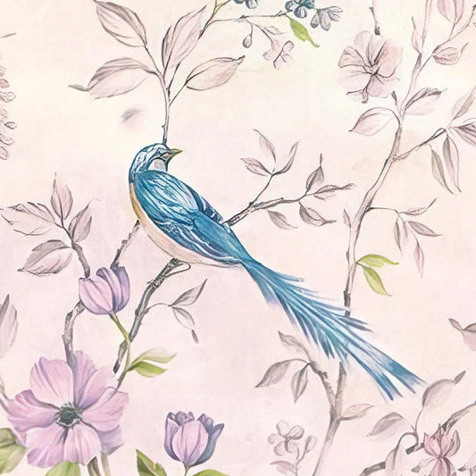 Chinese Trees Wallpaper, Pink Floral and Birds Wallpaper, Bloom Wall Poster, Elegance Chinoiserie Wallpaper, Vintage Romantic Wallpaper