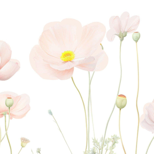 Pink Spring Flowers Baby Girl Wallpaper, Flower Garden Baby Girl Wallpaper, Art Wallpaper Nursery, Watercolor Floral Wallpaper