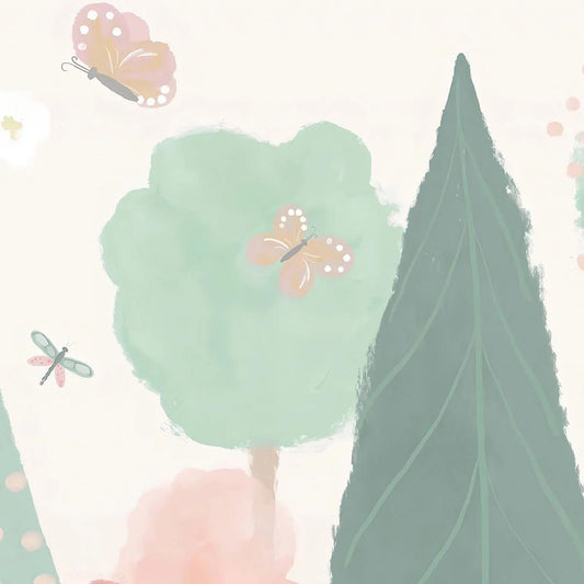 Colourful Illustration Butterflies and Flowers Baby Girl Wallpaper, Flower Garden Baby Girl Wallpaper, Watercolor Floral Wallpaper Nursery