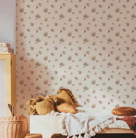 Little Flowers Baby Girl Wallpaper, Flower Garden Baby Girl Wallpaper, Watercolor Floral Wallpaper Nursery, Vintage Baby Room Wallpaper