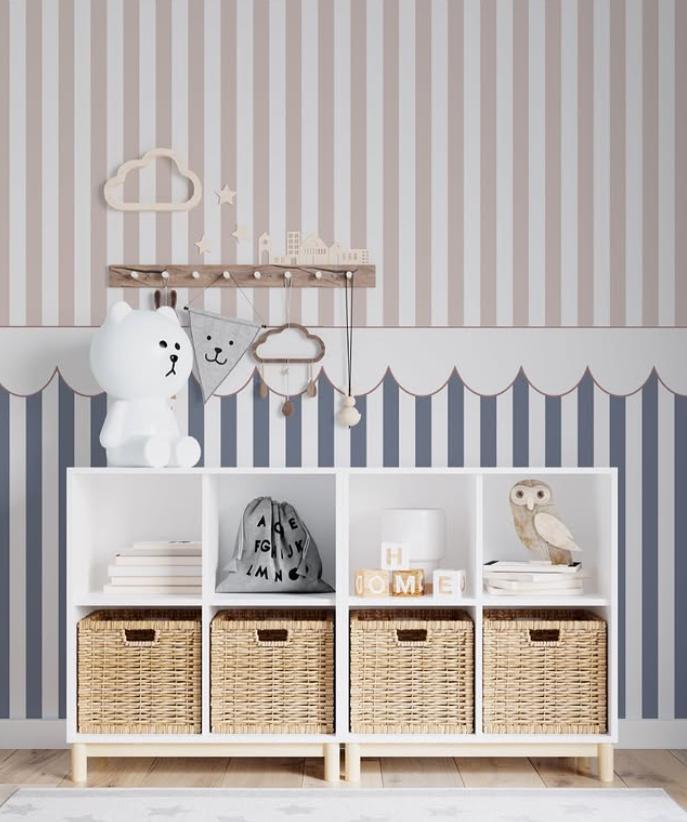 Ruffles and Stripes Pink and Blue Wallpaper, Watercolor Kid Mural, Watercolor brush Wallpaper Nursery, School Wallpaper, Baby Room Wallpaper