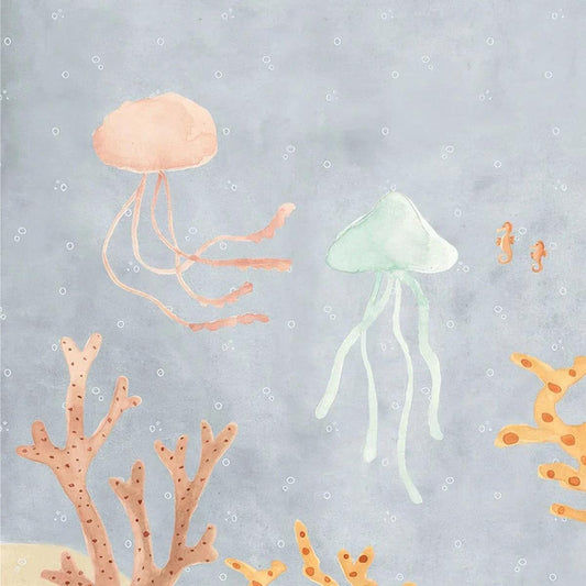 Whale Jellyfishand and Marine Plants Wallpaper, Underwater Wallpaper For Kidsroom, Sea Wallpaper Nursery, Peel & Stick Blue Wallpaper