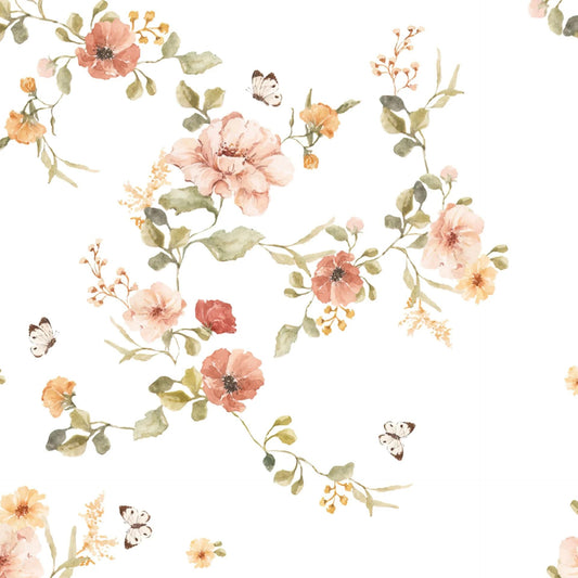 Retro Flowers Wallpaper, Mini Flowers Baby Girl Wallpaper, Flower Garden Wallpaper, Wallpaper Nursery, Watercolor Floral Mural
