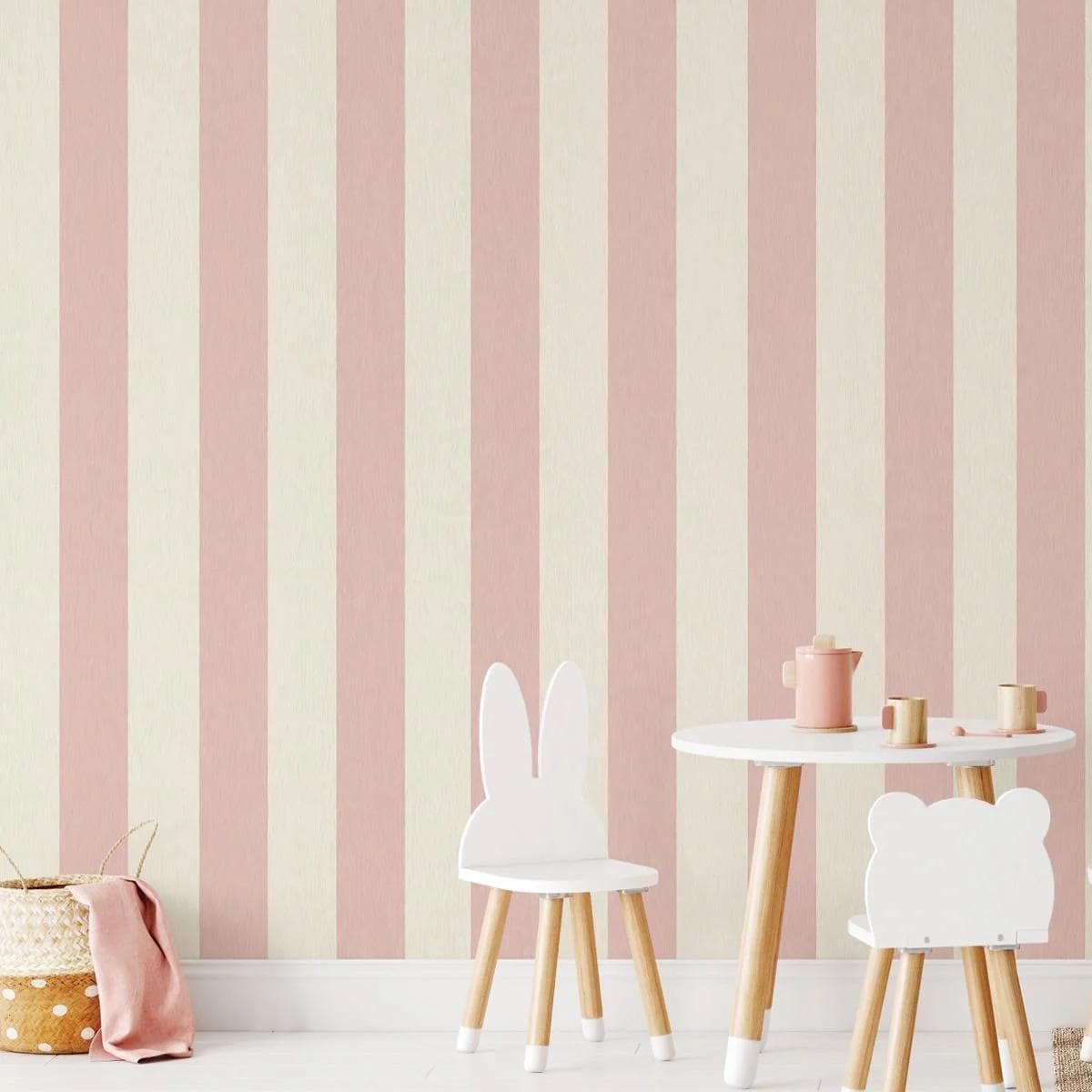 Pink Thick Lines Kidsroom Wallpaper, Watercolor Kid Mural, Wallpaper Nursery, School Wallpaper, Pink Baby Room Wallpaper