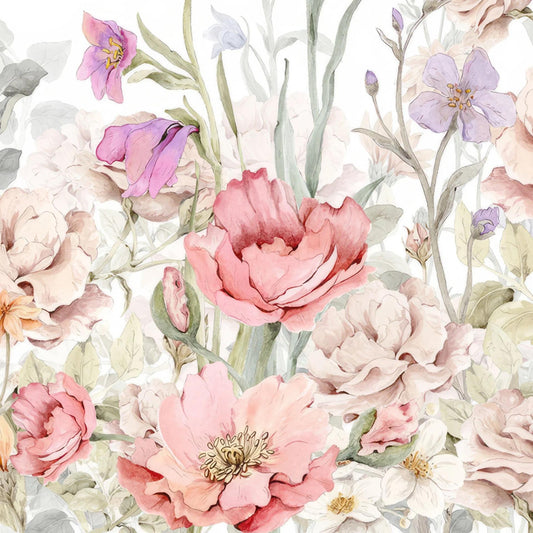 Pink and Lilac Colourful Flowers Wallpaper, Flowers Garden Baby Girl Wallpaper, Wallpaper Nursery, Watercolor Floral Mural, Baby Wall Poster