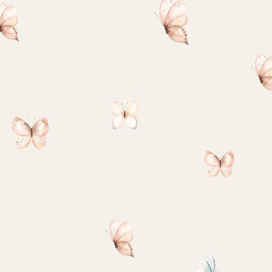 Pink Baby Girl Wallpaper with Butterflies, Watercolor Baby Wallpaper, Sky Wall Poster, Pink Background Babyroom Wallpaper, Wallpaper Nursery