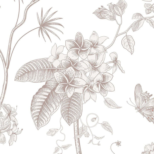 Monochrome Beige Flowers Wallpaper, Flower Garden Baby Girl Wallpaper, Art Wallpaper Nursery, Drawwing Wallpaper, Flowers Wallpaper