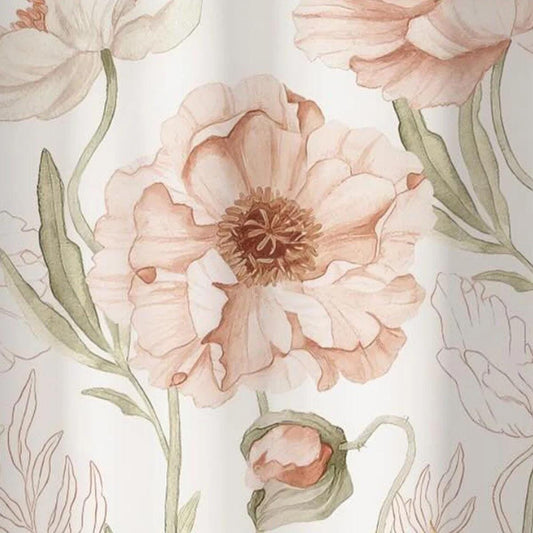 Salmon Pink Poppies Flowers Wallpaper, Flowers Garden Baby Girl Wallpaper, Wallpaper Nursery, Watercolor Floral Mural, Baby Wall Poster