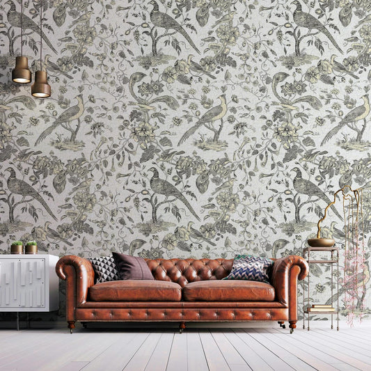 Bird Among The Eaten Trees Wallpaper, Bohemian Wallpaper, American Style Nature Mural, Peel and Stick Wallpaper, Tropical Wallpaper