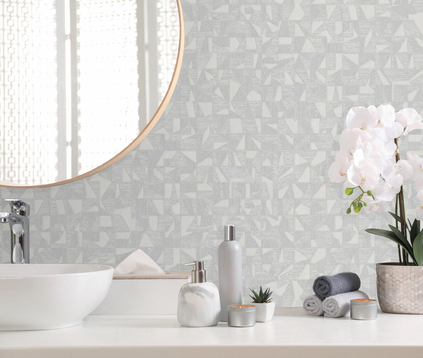 Luxurious Texture Light Gray Embossed Wallpaper with Abstract Geometric Pattern, Elegant Secret Shine Wallpaper, Elegant Modern Wallpaper