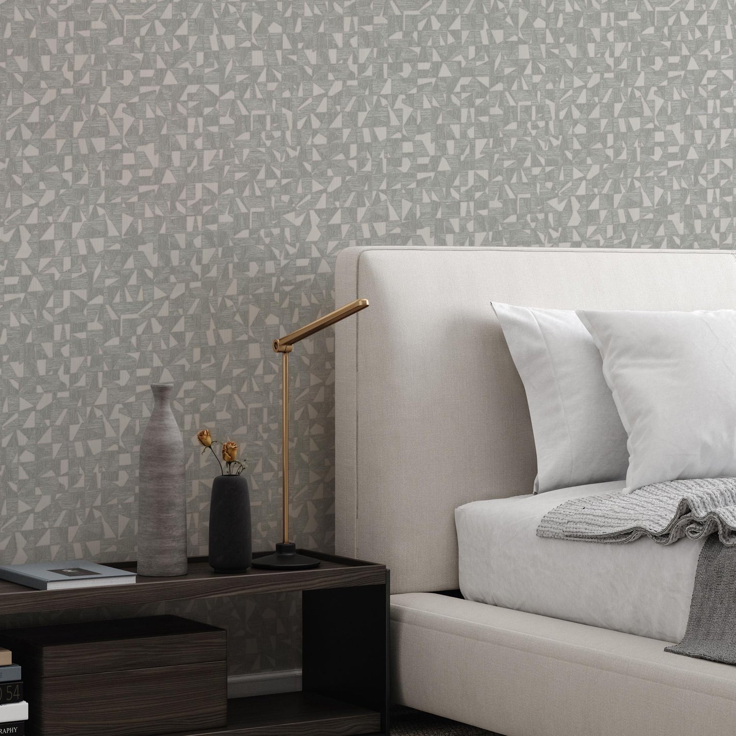 Luxurious Texture Gray Embossed Wallpaper with Abstract Geometric Pattern, Elegant Secret Shine Wallpaper, Elegant Modern Wallpaper