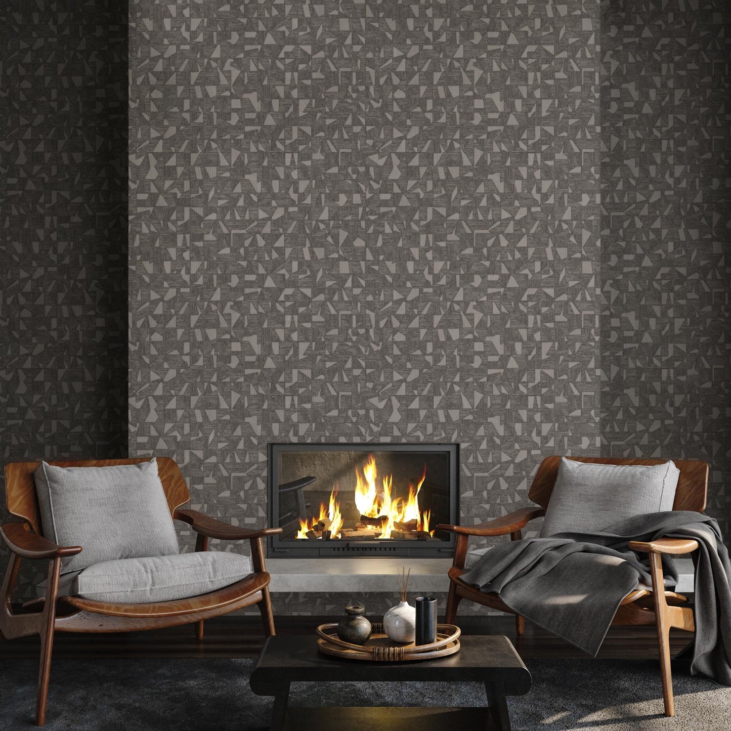 Luxurious Texture Dark Gray Embossed Wallpaper with Abstract Geometric Pattern, Elegant Secret Shine Wallpaper, Elegant Modern Wallpaper