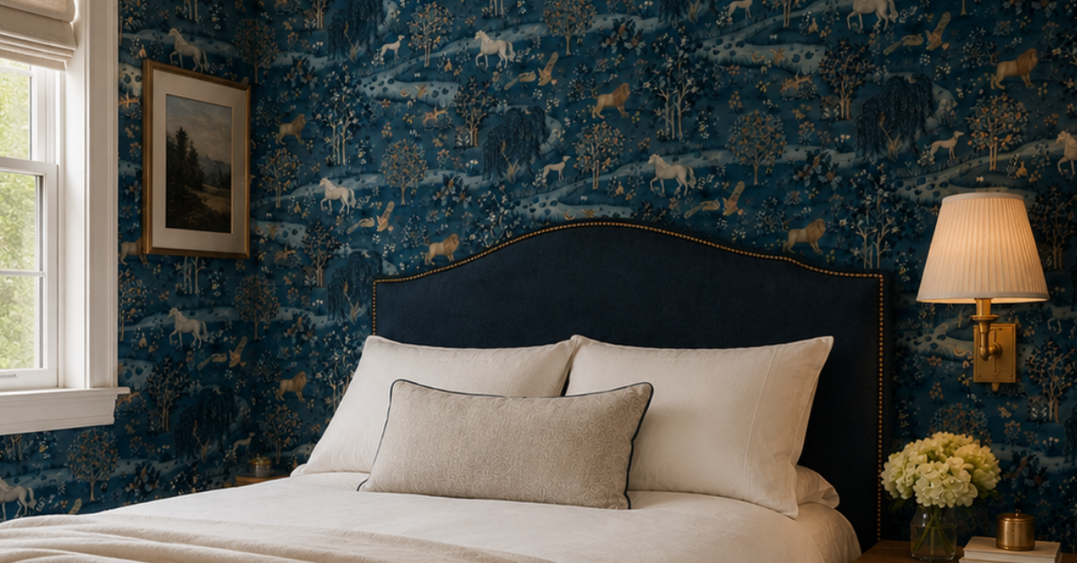 William Morris Navy Blue Wallpaper – Vintage Nature Wall Mural