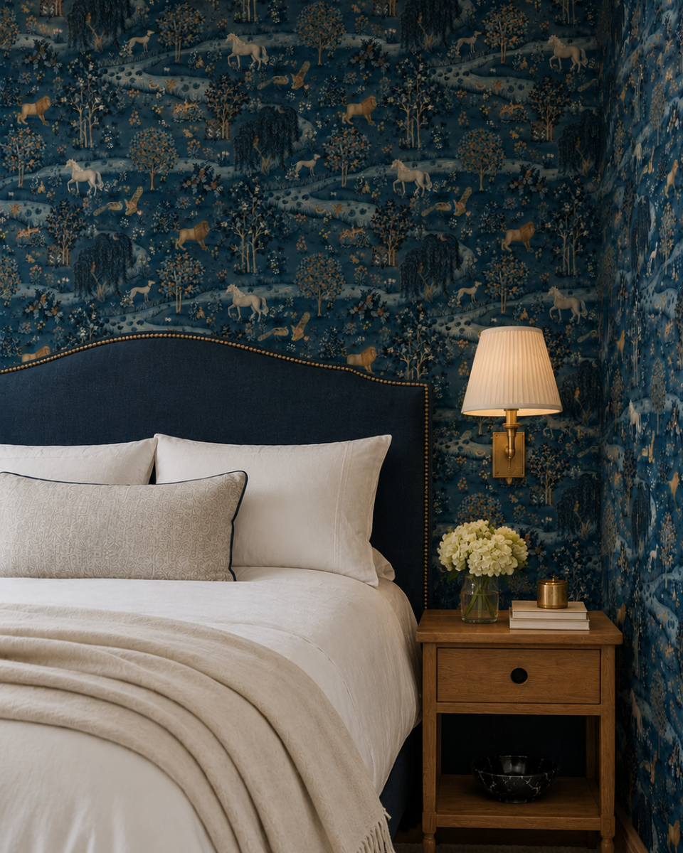 William Morris Navy Blue Wallpaper – Vintage Nature Wall Mural