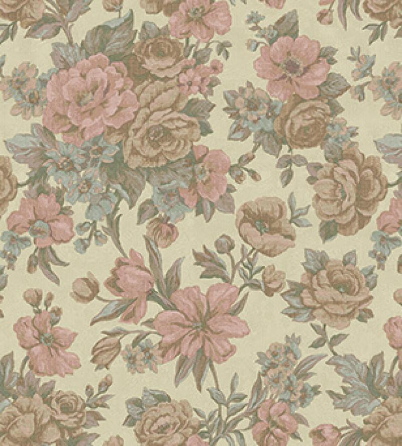 Blooming Roses And Floral Pattern Wallpaper