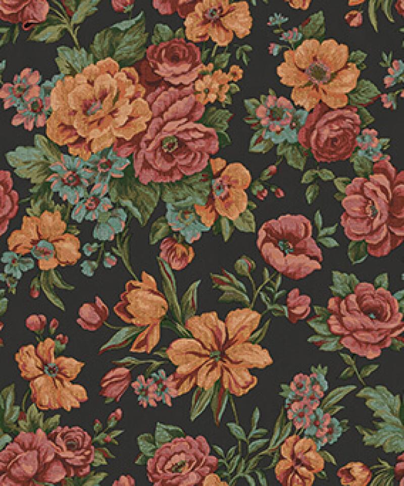 Blooming Roses And Floral Pattern Wallpaper