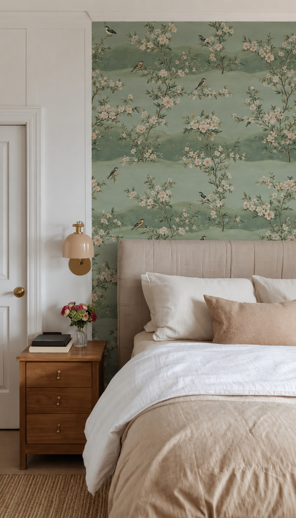 Green Vintage Chinoiserie Wallpaper – Birds & Floral Mural