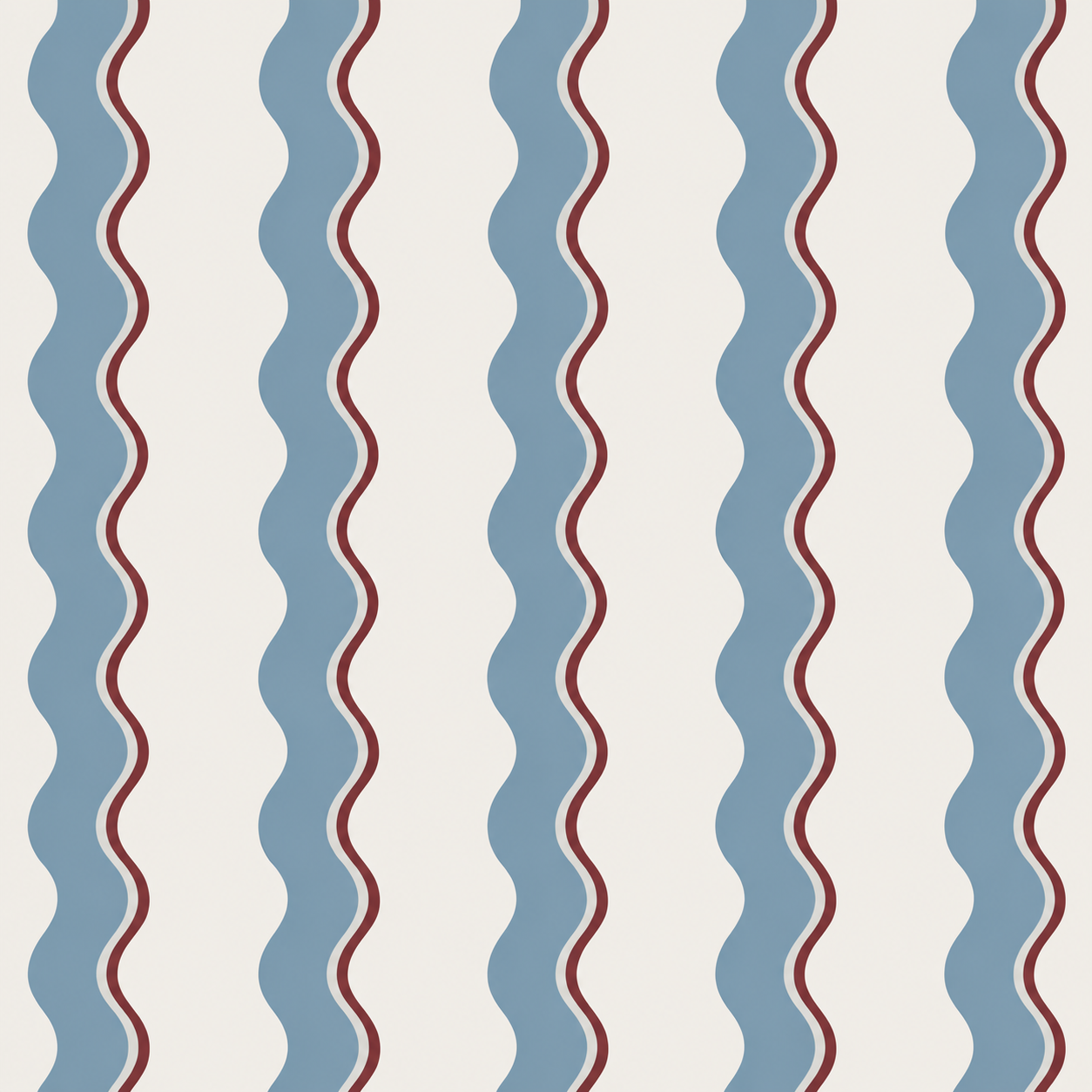 Retro Wave Stripe Wallpaper – Blue & Burgundy Wavy Line Pattern Peel and Stick Wallpaper