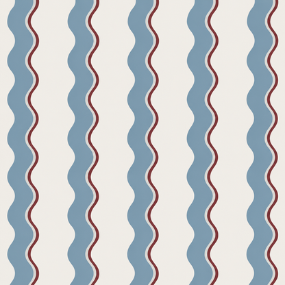 Retro Wave Stripe Wallpaper – Blue & Burgundy Wavy Line Pattern Peel and Stick Wallpaper