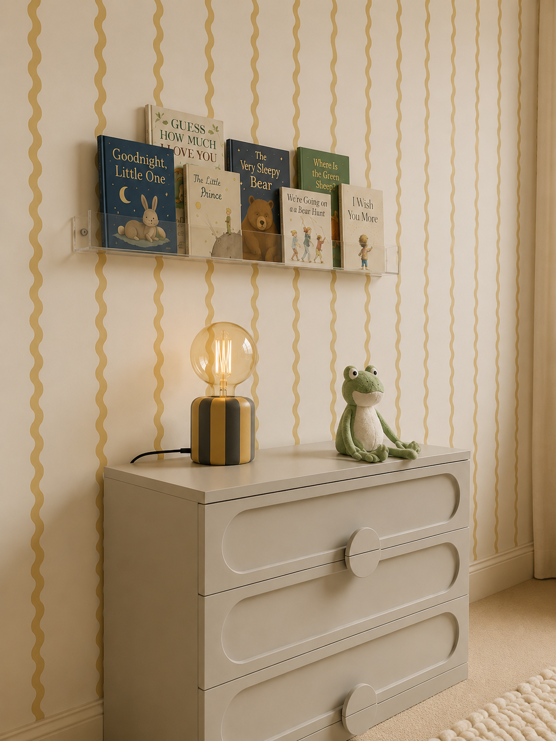 Retro Yellow Wiggle Line Wallpaper –  Minimalist Ochre Peel and Stick Nursery Wallpaper