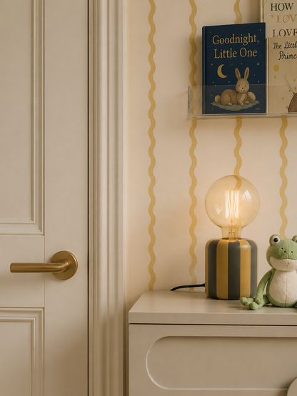 Retro Yellow Wiggle Line Wallpaper –  Minimalist Ochre Peel and Stick Nursery Wallpaper