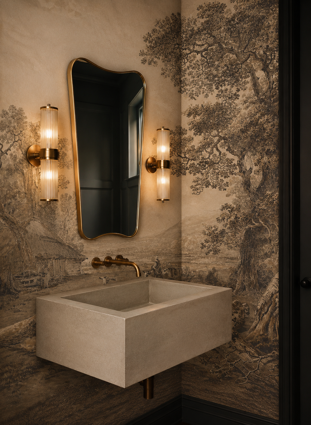 Vintage Pastoral Wallpaper – Luxury Sepia Scenic Wall Mural for Elegant Interiors