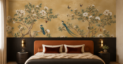 Elegant Chinoiserie Floral Wallpaper with Birds & Butterflies