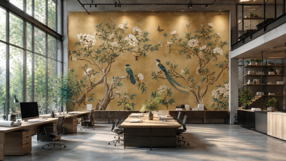 Elegant Chinoiserie Floral Wallpaper with Birds & Butterflies