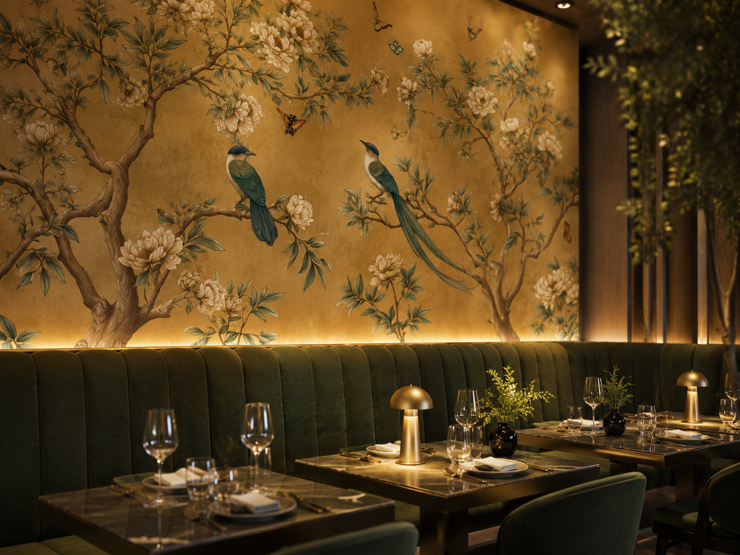 Elegant Chinoiserie Floral Wallpaper with Birds & Butterflies