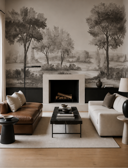 Grey Savanna Trees Wallpaper | Modern Bohemian Wallpaper