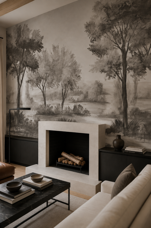 Grey Savanna Trees Wallpaper | Modern Bohemian Wallpaper