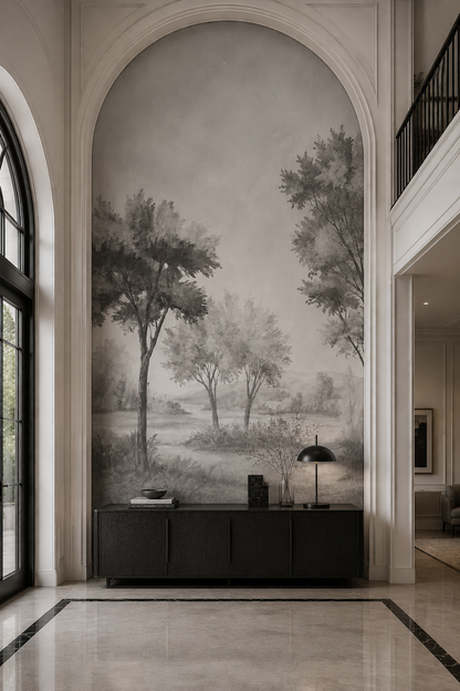 Grey Savanna Trees Wallpaper | Modern Bohemian Wallpaper