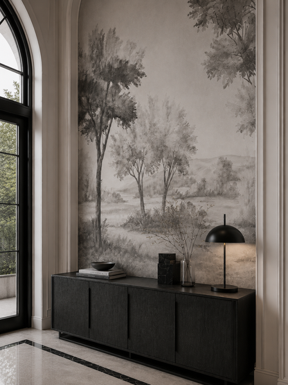 Grey Savanna Trees Wallpaper | Modern Bohemian Wallpaper