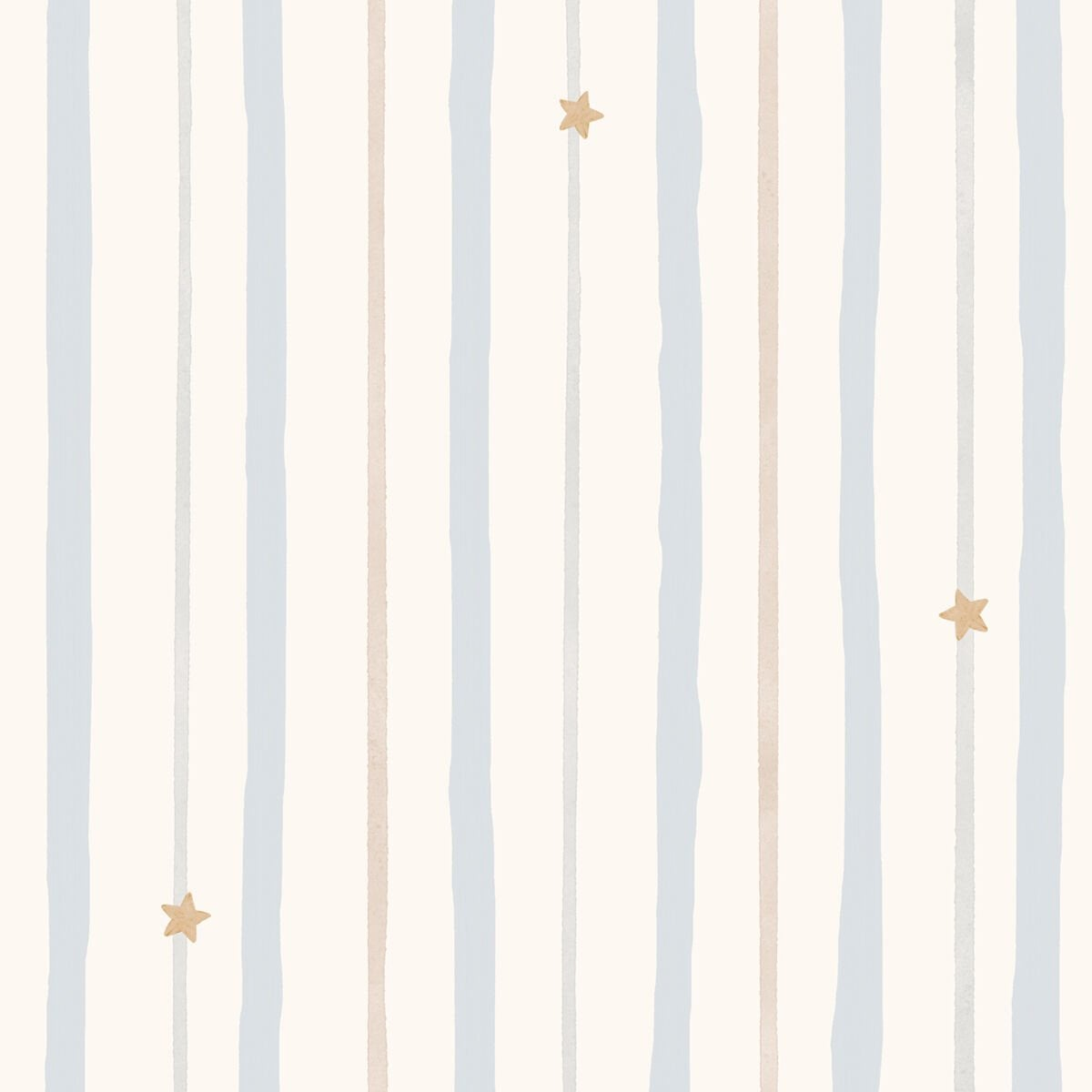Neutral Striped Nursery Wallpaper with Stars – Beige & Blue Scandinavian Baby Room Wall Mural