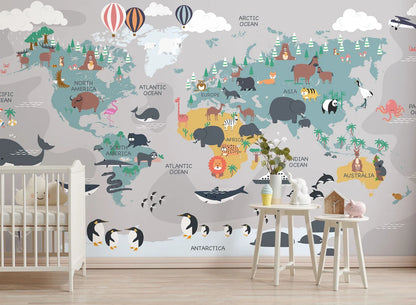 Cute Animals World Map Wallpaper