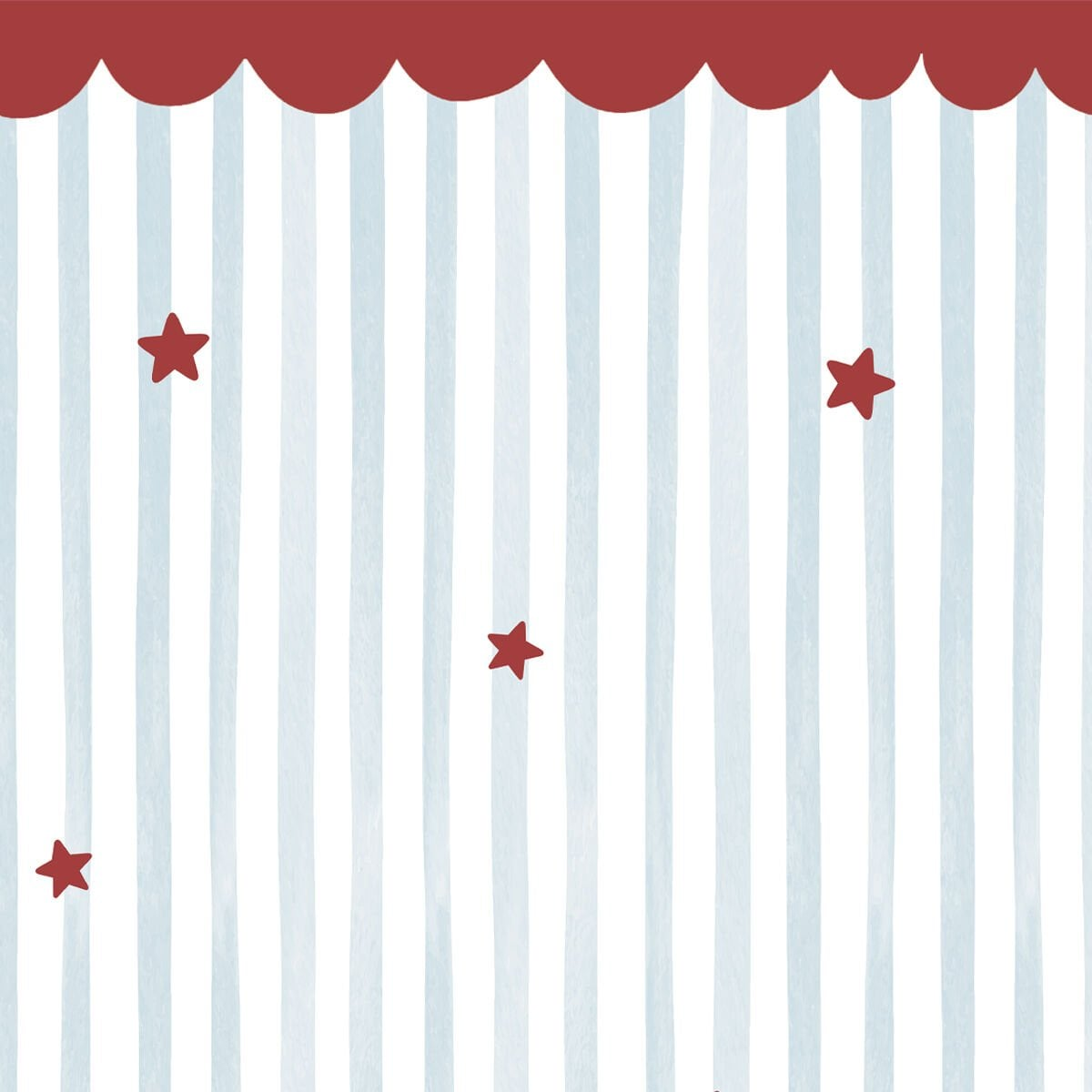 Red Ruffled and Blue Striped Wallpaper, Circus Themed Kids Room Wall Mural