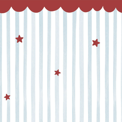 Red Ruffled and Blue Striped Wallpaper, Circus Themed Kids Room Wall Mural