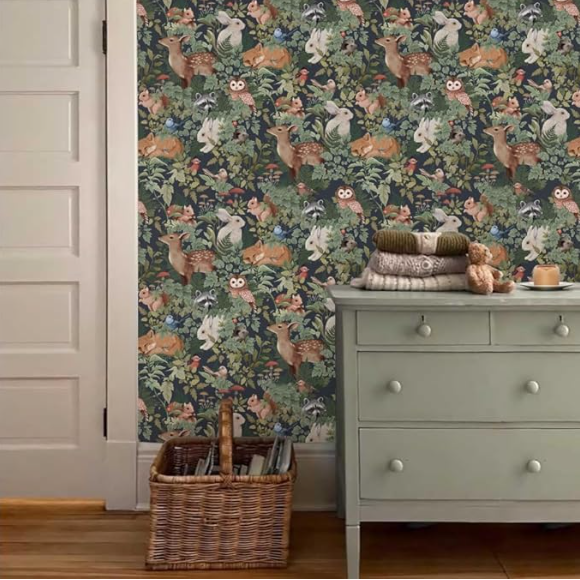 Fleur Harris x Jimmy Cricket Rabbit Kids Wallpaper - Dark Watercolor Nursery Mural