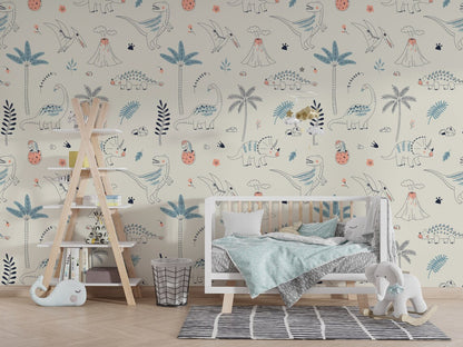 Kids Dino with Plants and Trees Wallpaper