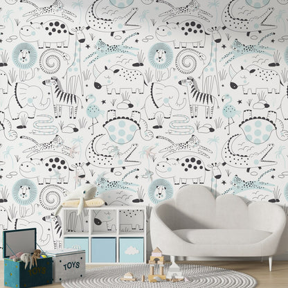 Kids Little Safari Animals Wall Wallpaper