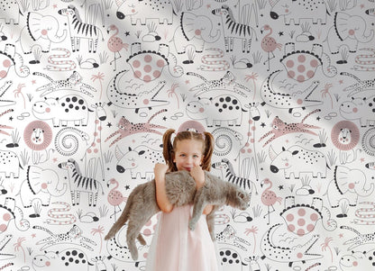 Kids Little Safari Animals Wall Wallpaper