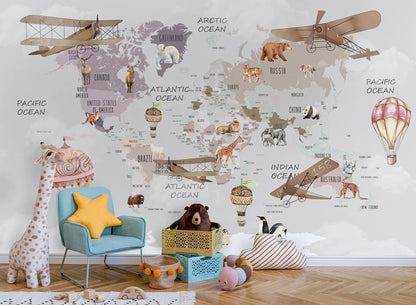 Kids Nursery Political Map Wallpaper